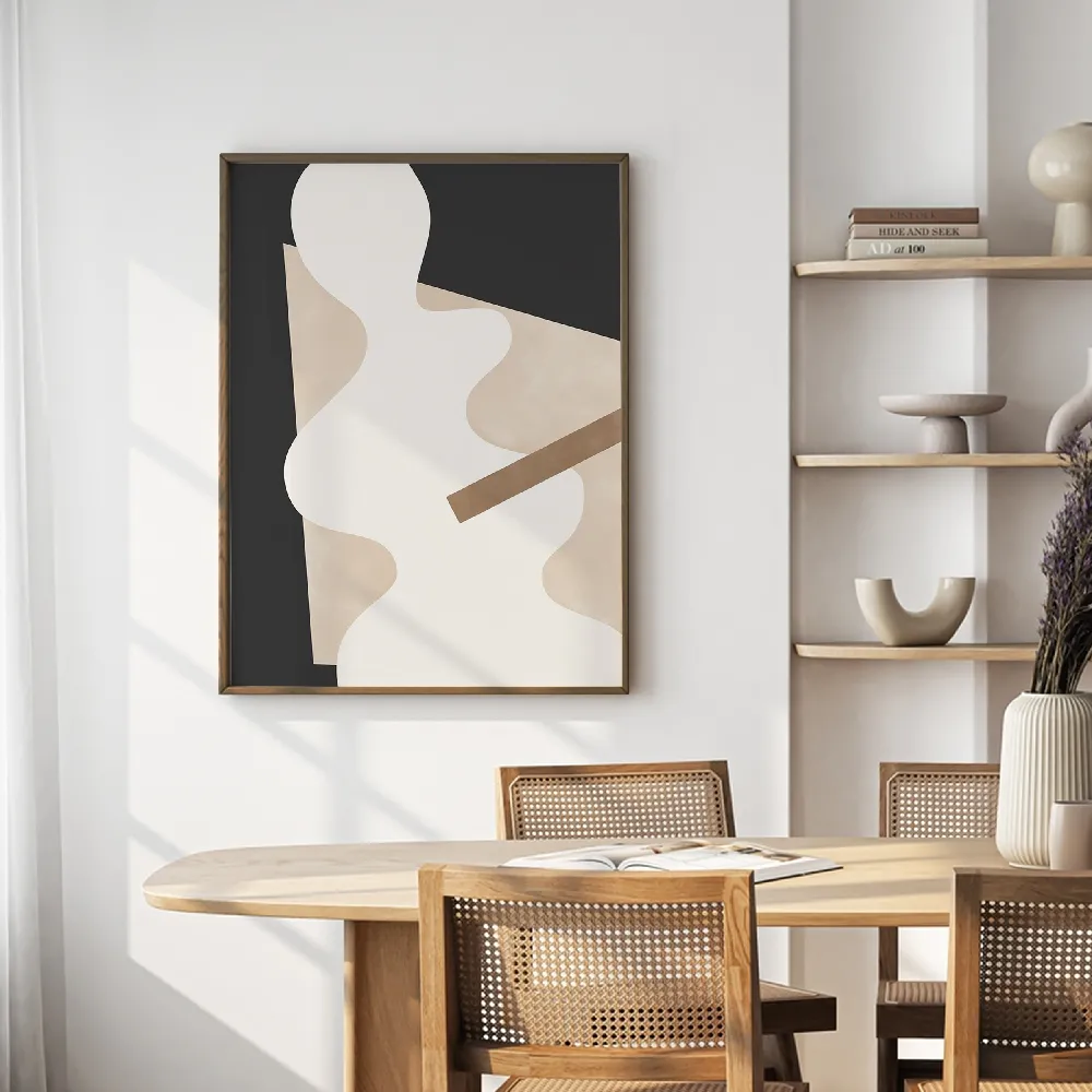 Beige Graphic Curves Art